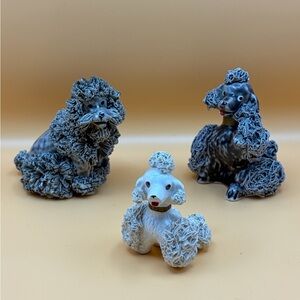 Set of 3 Vintage 1950s Ceramic Spaghetti Poodle Figurines White and Gray